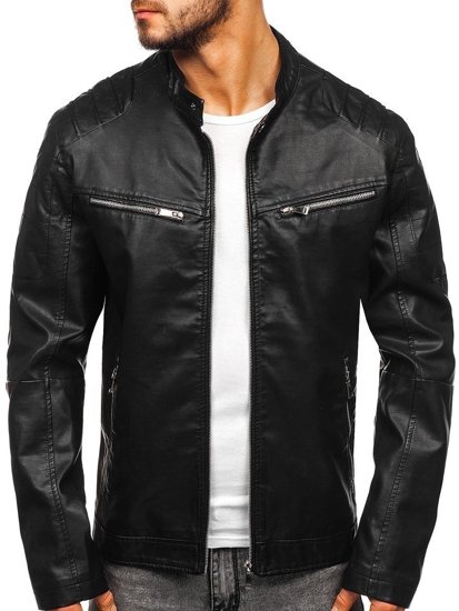 Bolf Herren Kunstlederjacke Schwarz  1129