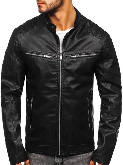 Bolf Herren Kunstlederjacke Schwarz  1129