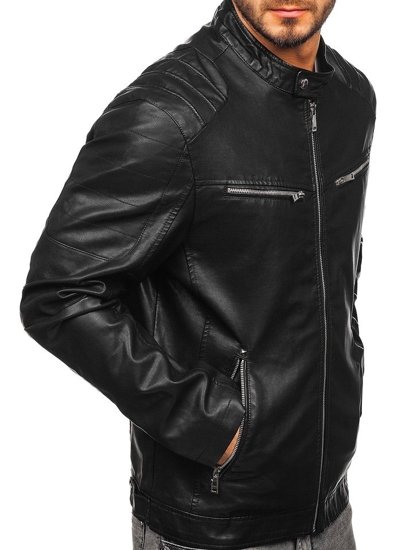 Bolf Herren Kunstlederjacke Schwarz  1129