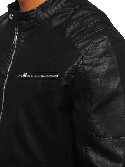 Bolf Herren Kunstlederjacke Schwarz  1129