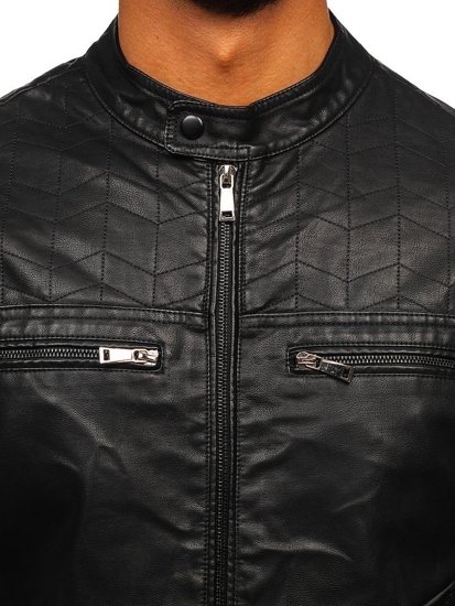 Bolf Herren Kunstlederjacke Schwarz  1130