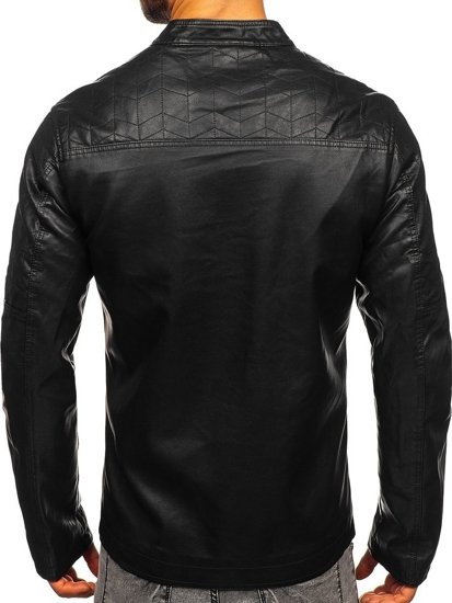 Bolf Herren Kunstlederjacke Schwarz  1130