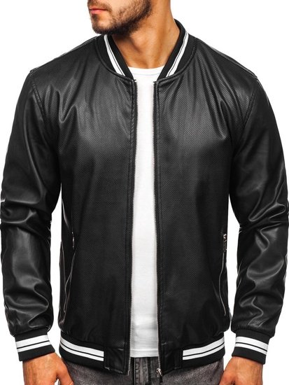 Bolf Herren Kunstlederjacke Schwarz  1132