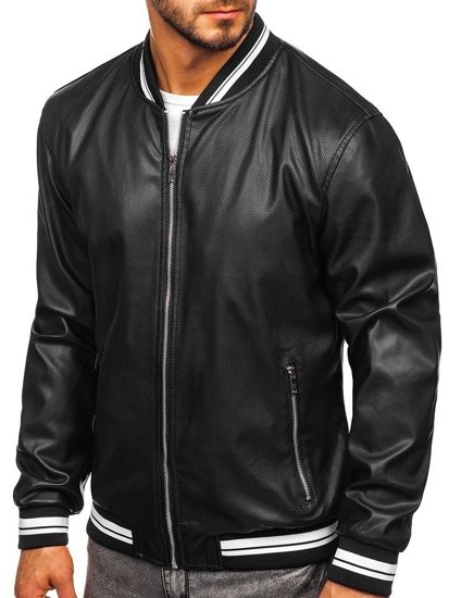 Bolf Herren Kunstlederjacke Schwarz  1132