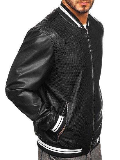 Bolf Herren Kunstlederjacke Schwarz  1132