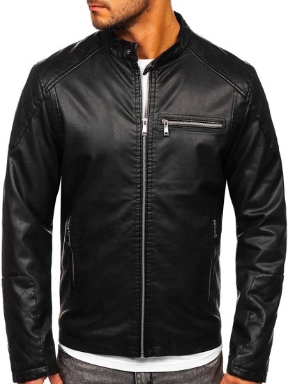 Bolf Herren Kunstlederjacke Schwarz  1151