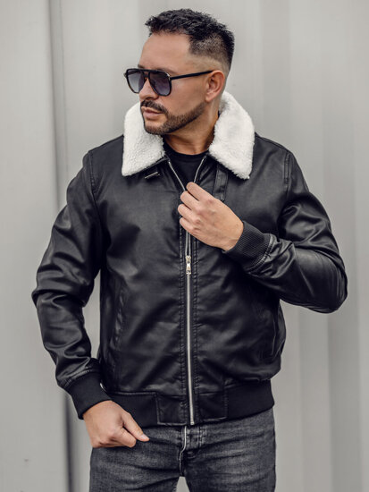 Bolf Herren Kunstlederjacke Schwarz  1178