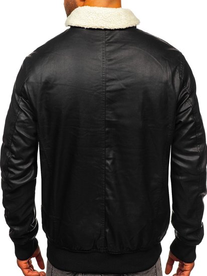 Bolf Herren Kunstlederjacke Schwarz  1178