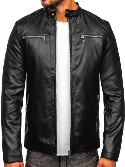 Bolf Herren Kunstlederjacke Schwarz  11Z8003