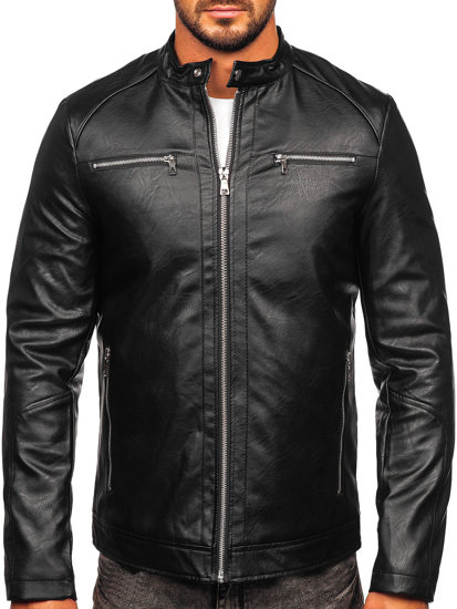 Bolf Herren Kunstlederjacke Schwarz  11Z8003