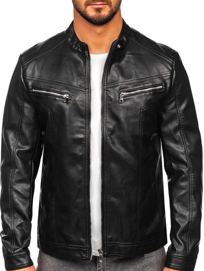 Bolf Herren Kunstlederjacke Schwarz 11Z8016