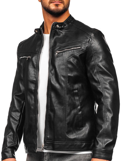 Bolf Herren Kunstlederjacke Schwarz 11Z8016