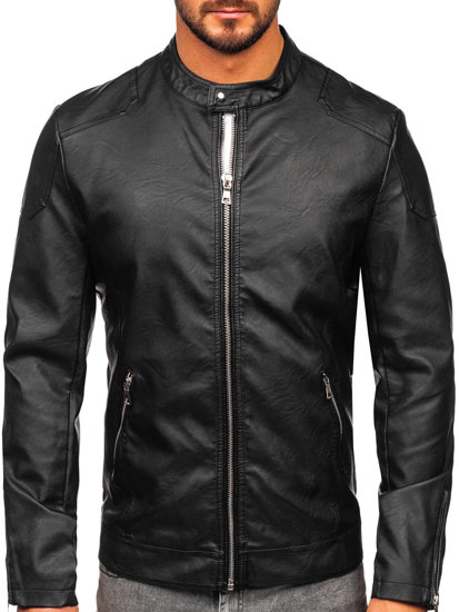 Bolf Herren Kunstlederjacke Schwarz 11Z8027