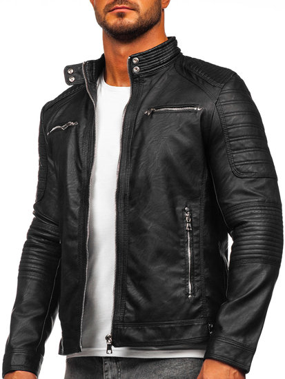 Bolf Herren Kunstlederjacke Schwarz  11Z8055