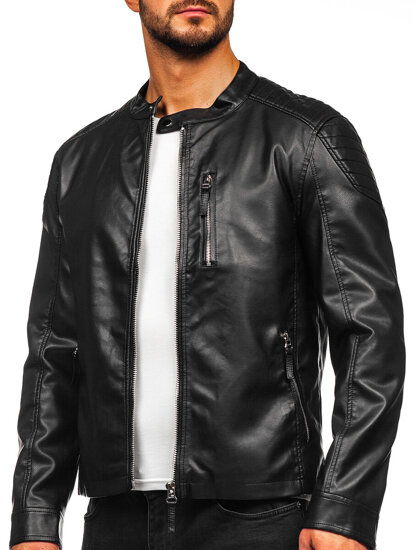 Bolf Herren Kunstlederjacke Schwarz  11Z8057