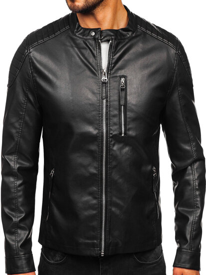 Bolf Herren Kunstlederjacke Schwarz  11Z8057