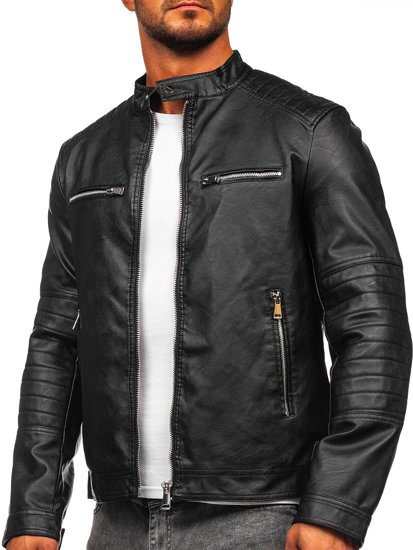 Bolf Herren Kunstlederjacke Schwarz  11Z8066