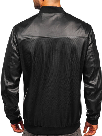 Bolf Herren Kunstlederjacke Schwarz  7110