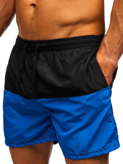 Bolf Herren Kurze Badehose Badeshorts Schwarz-Blau  HM060