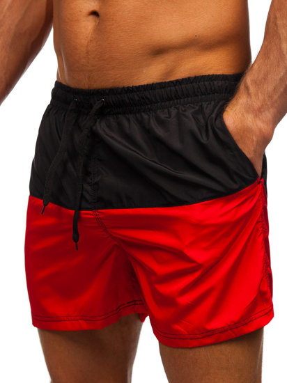 Bolf Herren Kurze Hose Badeshorts Schwarz-Rot HM058