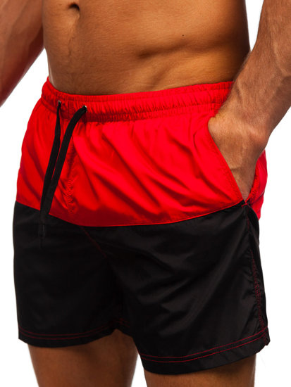 Bolf Herren Kurze Hose Badeshorts Schwarz-Rot HM067