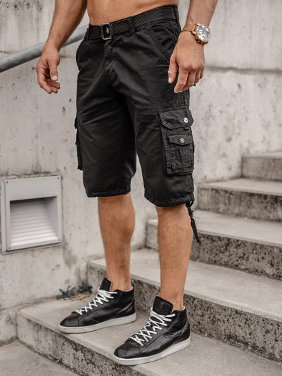 Bolf Herren Kurze Hose Cargoshorts mit Gürtel Schwarz  77885A