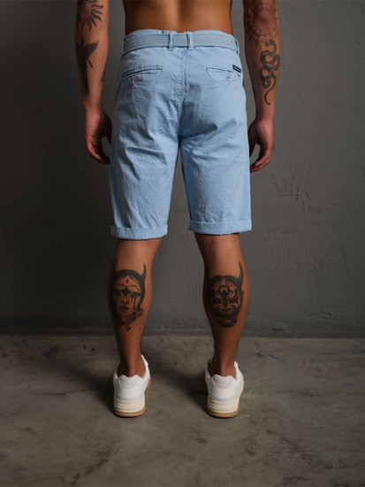 Bolf Herren Kurze Hose Shorts mit Gürtel Azurblau  0010