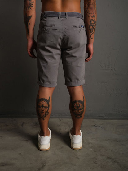 Bolf Herren Kurze Hose Shorts mit Gürtel Grau 0010