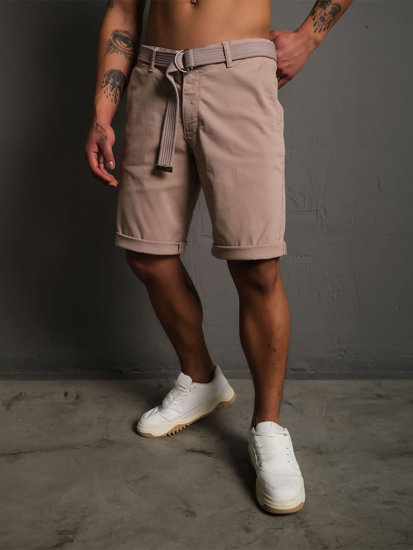 Bolf Herren Kurze Hose Shorts mit Gürtel Hellbraun  0010