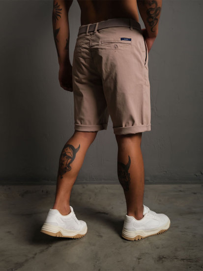 Bolf Herren Kurze Hose Shorts mit Gürtel Hellbraun  0010