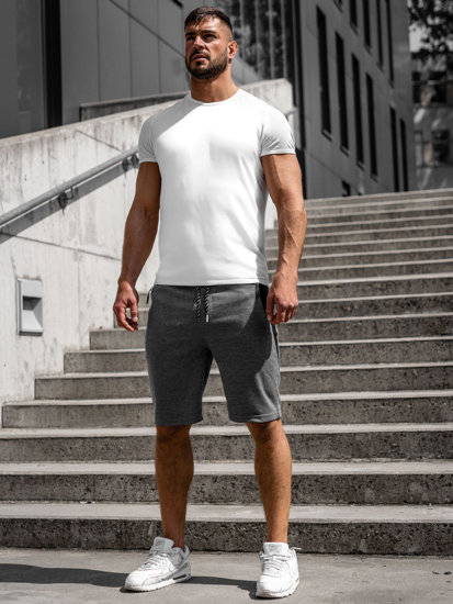 Bolf Herren Kurze Sporthose Shorts Grau-Weiß  Q3876