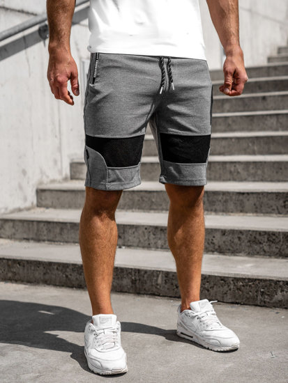 Bolf Herren Kurze Sporthose Shorts Grau-Weiß  Q3877