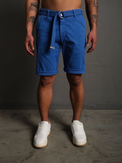 Bolf Herren Kurze Stoffhose mit Gürtel Blau  0010