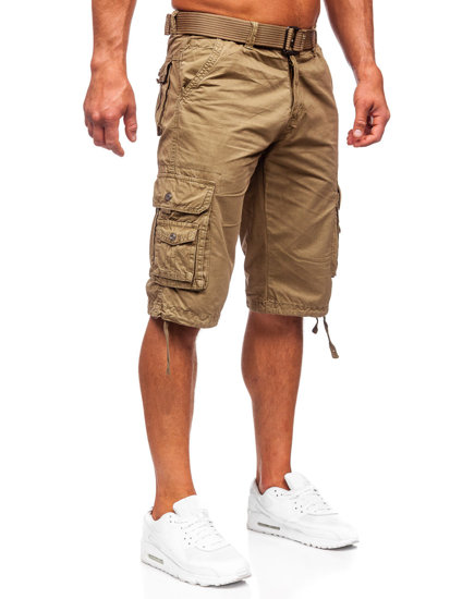 Bolf Herren Kurze Stoffhose mit Gürtel Cargoshorts Camel 77885