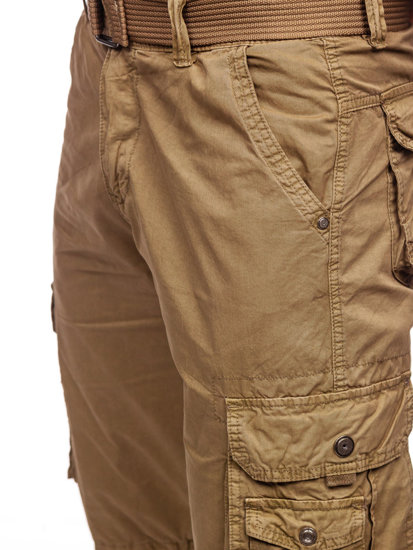 Bolf Herren Kurze Stoffhose mit Gürtel Cargoshorts Camel 77885