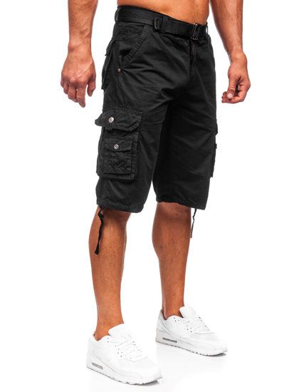 Bolf Herren Kurze Stoffhose mit Gürtel Cargoshorts Schwarz 77885