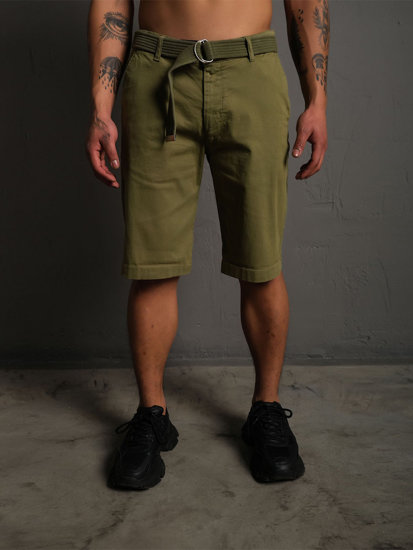 Bolf Herren Kurze Stoffhose mit Gürtel Khaki  0010