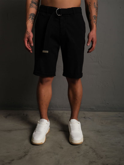 Bolf Herren Kurze Stoffhose mit Gürtel Schwarz  0010