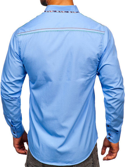 Bolf Herren Langarm Hemd Elegant Azurblau  3701