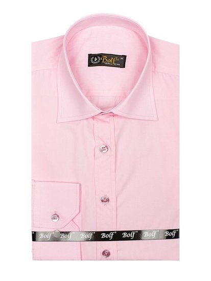 Bolf Herren Langarm Hemd Elegant Rosa  1703