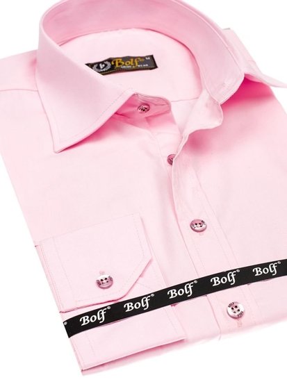 Bolf Herren Langarm Hemd Elegant Rosa  1703