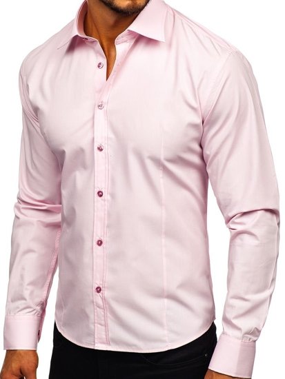 Bolf Herren Langarm Hemd Elegant Rosa  1703