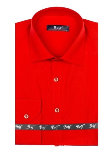 Bolf Herren Langarm Hemd Elegant Rot  1703