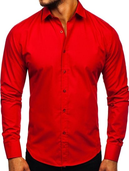 Bolf Herren Langarm Hemd Elegant Rot  1703