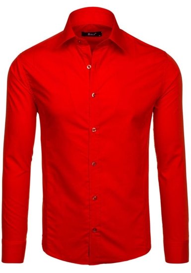 Bolf Herren Langarm Hemd Elegant Rot  1703