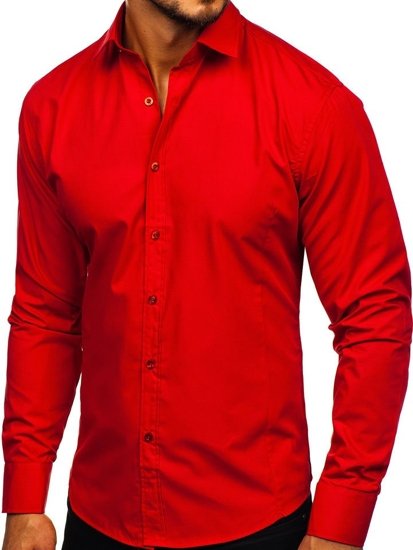 Bolf Herren Langarm Hemd Elegant Rot  1703