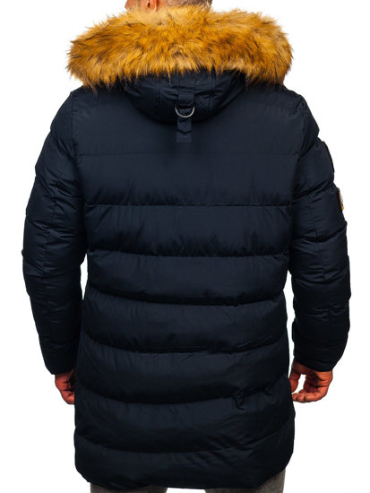 Bolf Herren Lange Gepolsterte Winterjacke Dunkelblau  6476