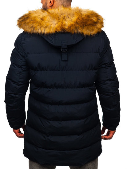 Bolf Herren Lange Gepolsterte Winterjacke Dunkelblau  6477