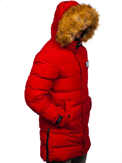 Bolf Herren Lange Gepolsterte Winterjacke Rot  6477