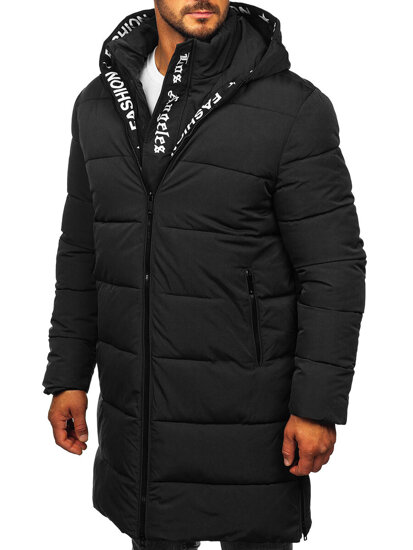 Bolf Herren Lange Gepolsterte Winterjacke Schwarz  19M1291